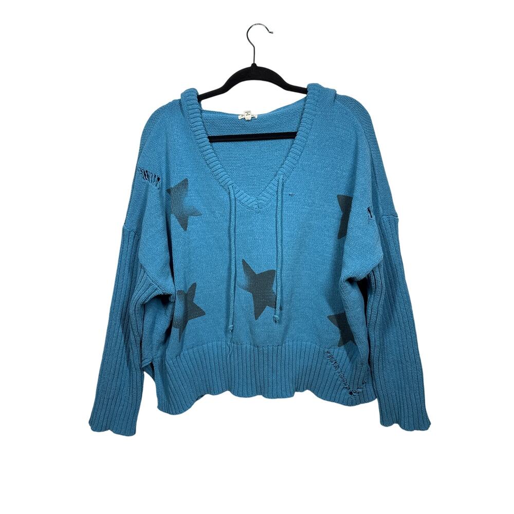 POL Blue Sweater with Black Stars